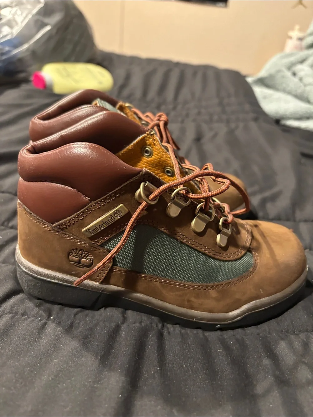 Timberland Kids Brown and Green Leather Hiking Boots